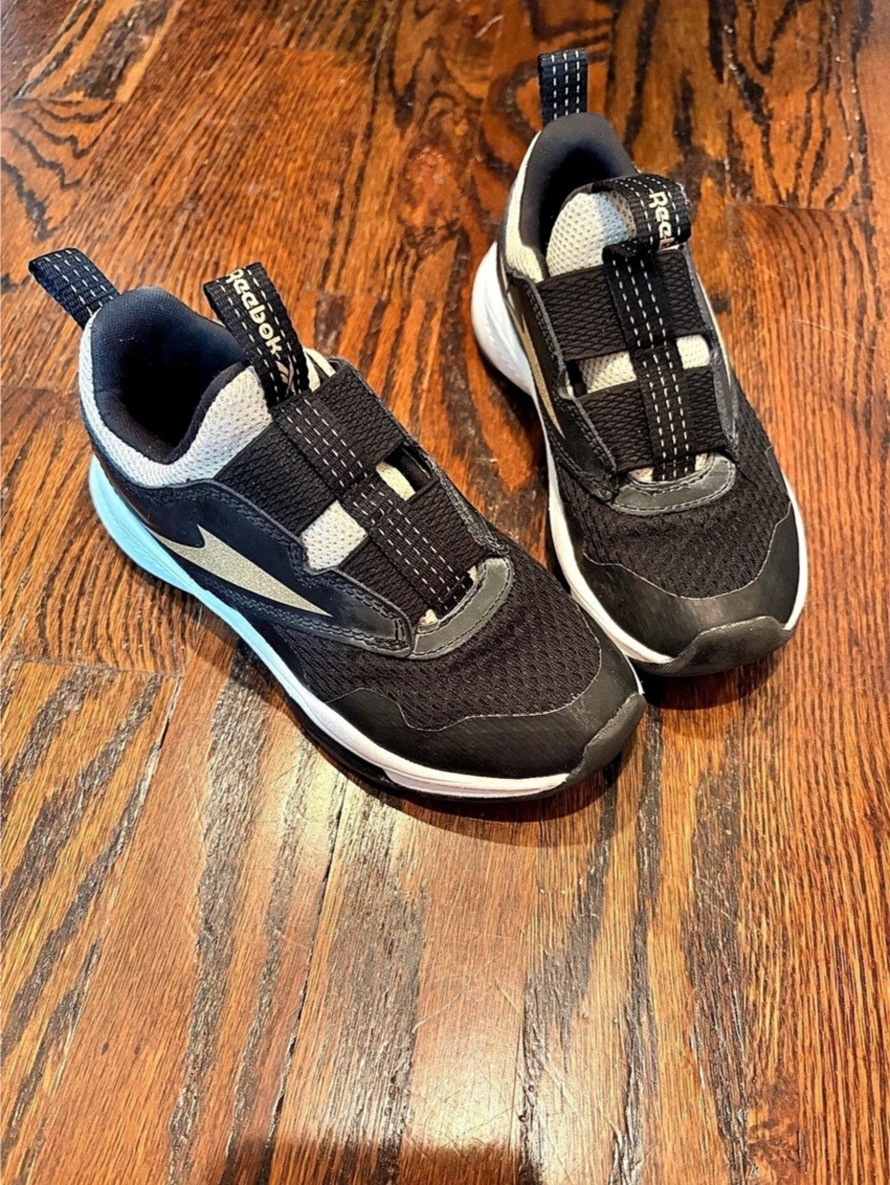 Reebok Rush Runner 6.0 Elastic Lace Top Strap Kids Sneakers Black & Blue Girls